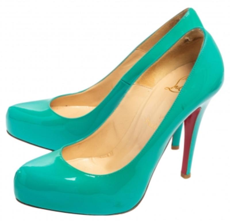 Bleu Christian Louboutin escarpins Rolando à plateforme en cuir verni turquoise, taille 37