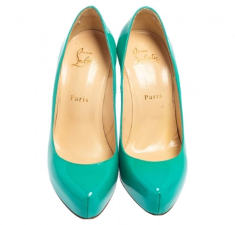 Christian Louboutin escarpins Rolando à plateforme en cuir verni turquoise, taille 37 2