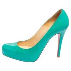 Christian Louboutin escarpins Rolando à plateforme en cuir verni turquoise, taille 37