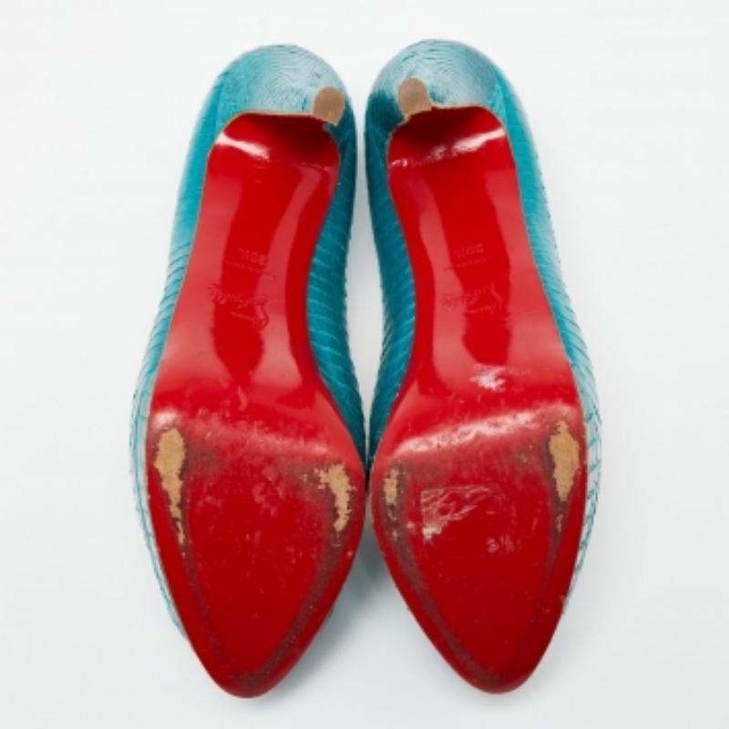 Christian Louboutin Turquoise Python Leather Altadama Peep-Toe Pumps Size 39.5 en vente 1