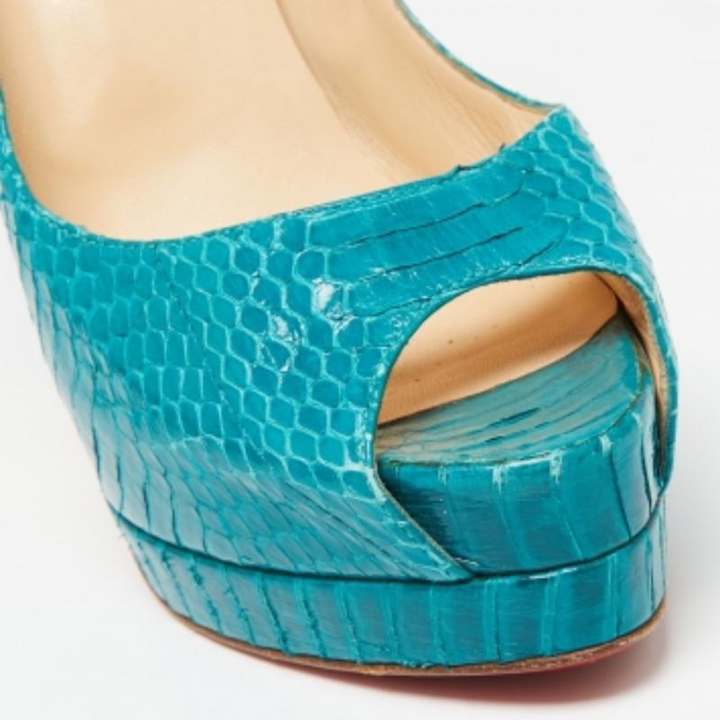 Christian Louboutin Turquoise Python Leather Altadama Peep-Toe Pumps Size 39.5 en vente 2