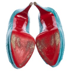 Christian Louboutin Turquoise Snakeskin Lady Peep Toe Platform Pumps Size 39