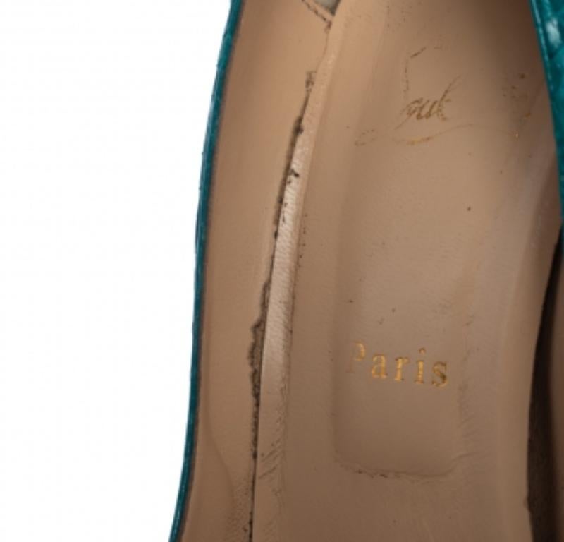 Christian Louboutin Turquoise Snakeskin Lady Peep Toe Platform Pumps Size 39 In Good Condition For Sale In Dubai, Al Qouz 2
