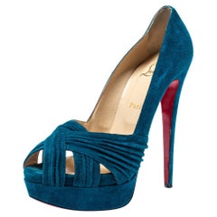 Christian Louboutin Turquoise Suede Aborina Platform Pumps Size 39.5