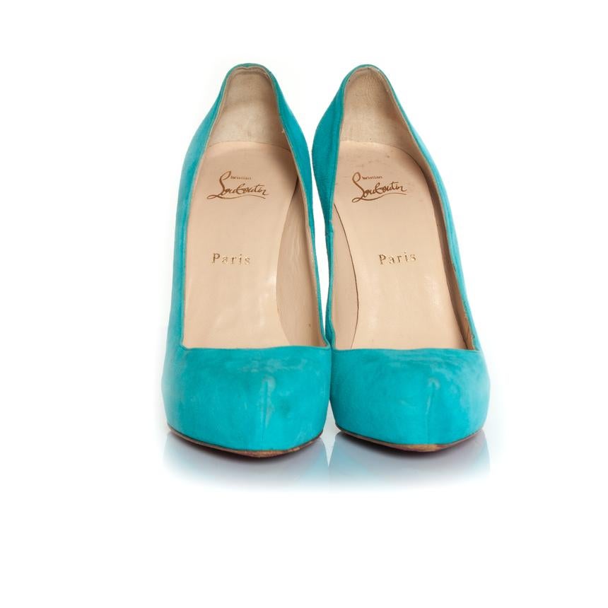 Christian Louboutin, escarpins en daim turquoise Bon état - En vente à AMSTERDAM, NL