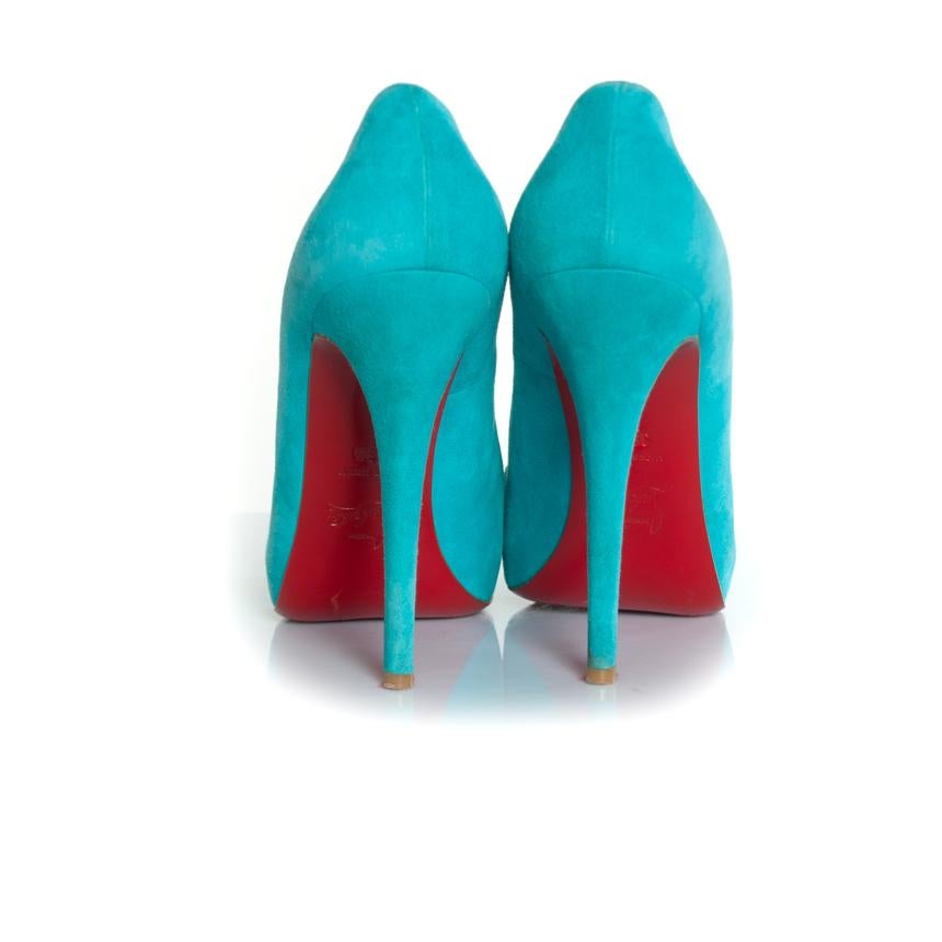 Christian Louboutin, escarpins en daim turquoise en vente 1