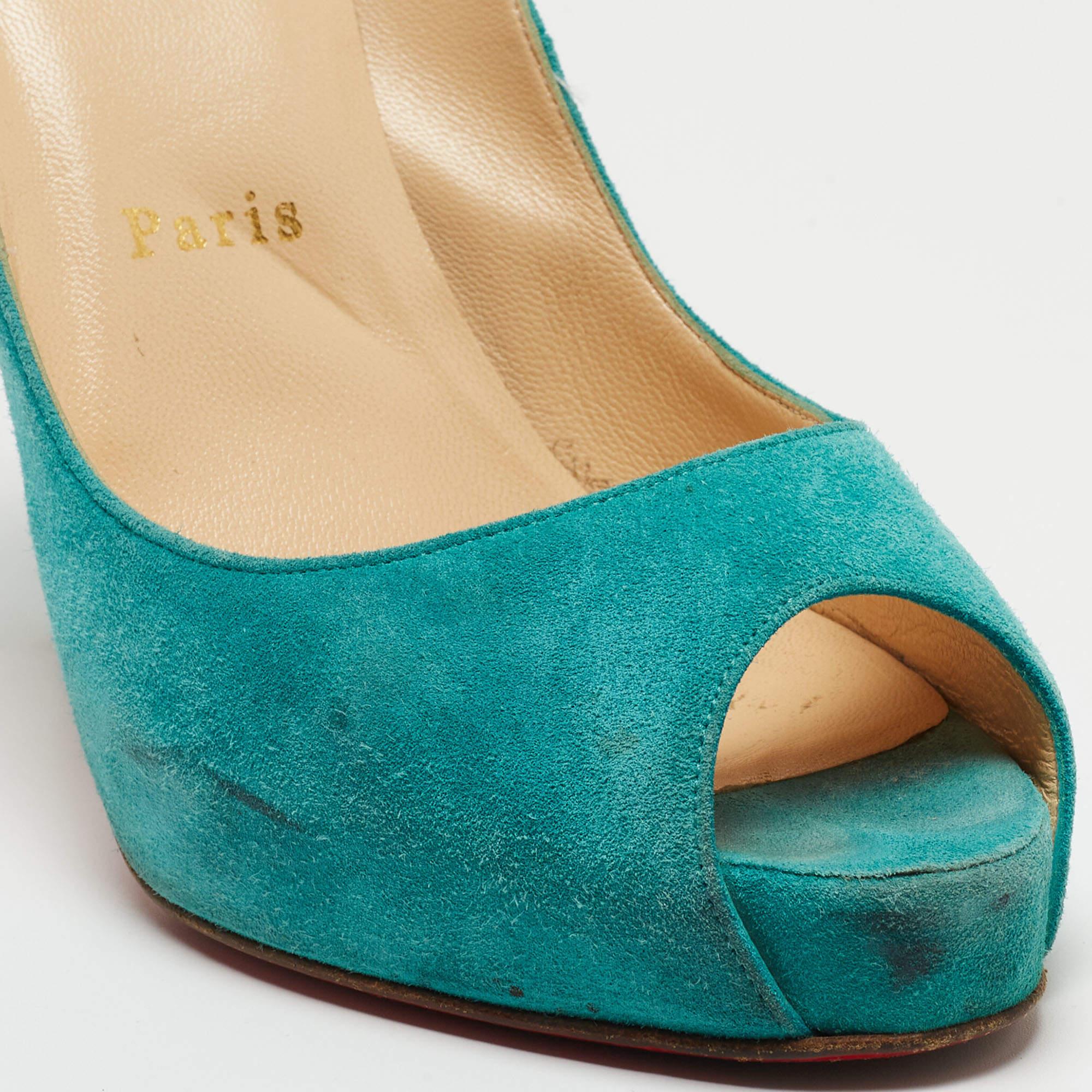 Christian Louboutin Escarpins très prisés en daim turquoise taille 38,5 en vente 3