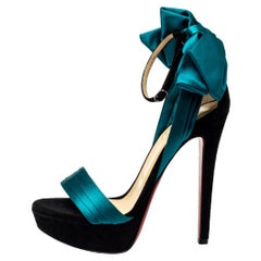 Christian Louboutin Turquoise Vampanodo Satin Bow Sandals Size 35.5