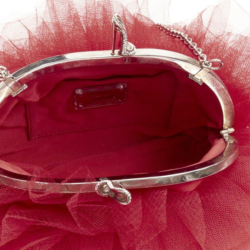 CHRISTIAN LOUBOUTIN Tutulle red tulle strass crystal heel clasp clutch bag 6