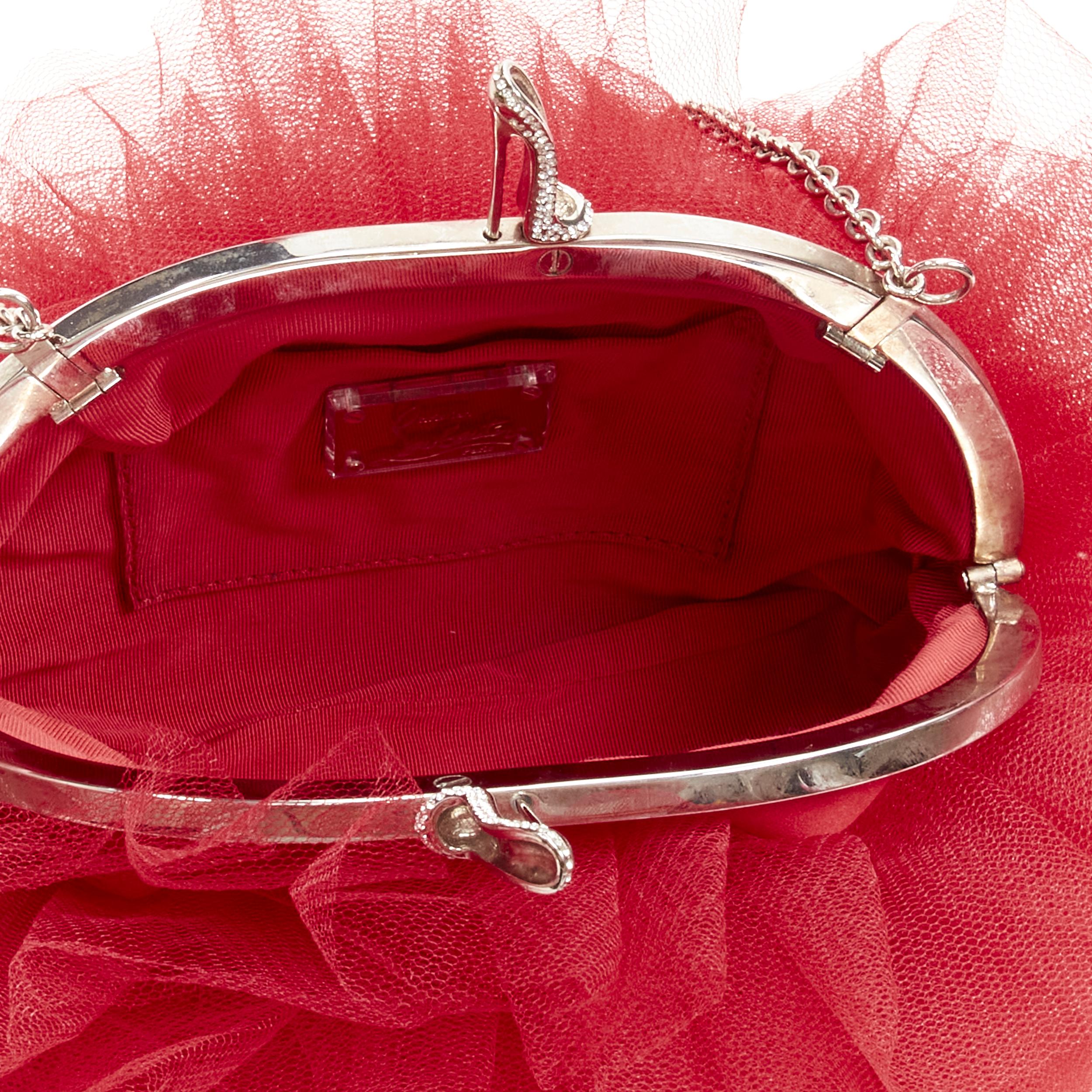 CHRISTIAN LOUBOUTIN Tutulle red tulle strass crystal heel clasp clutch bag For Sale 7