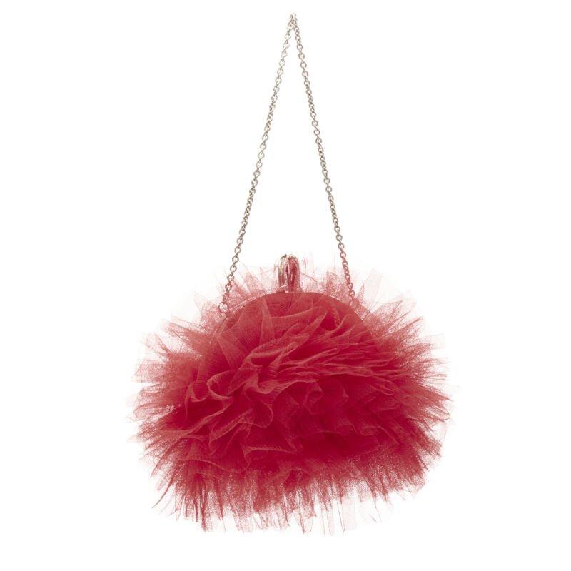 Red CHRISTIAN LOUBOUTIN Tutulle red tulle strass crystal heel clasp clutch bag