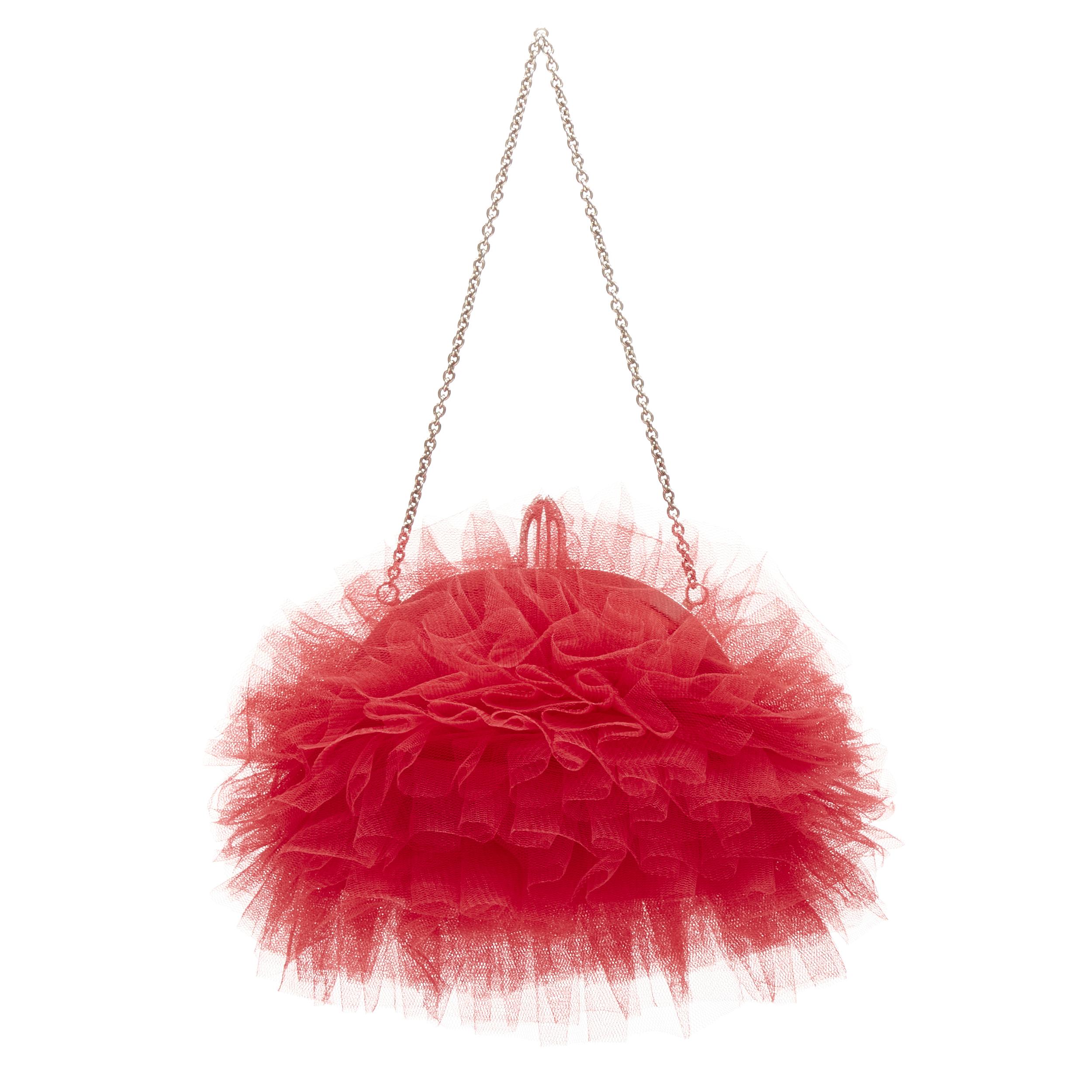 CHRISTIAN LOUBOUTIN Tutulle red tulle strass crystal heel clasp clutch bag For Sale 1