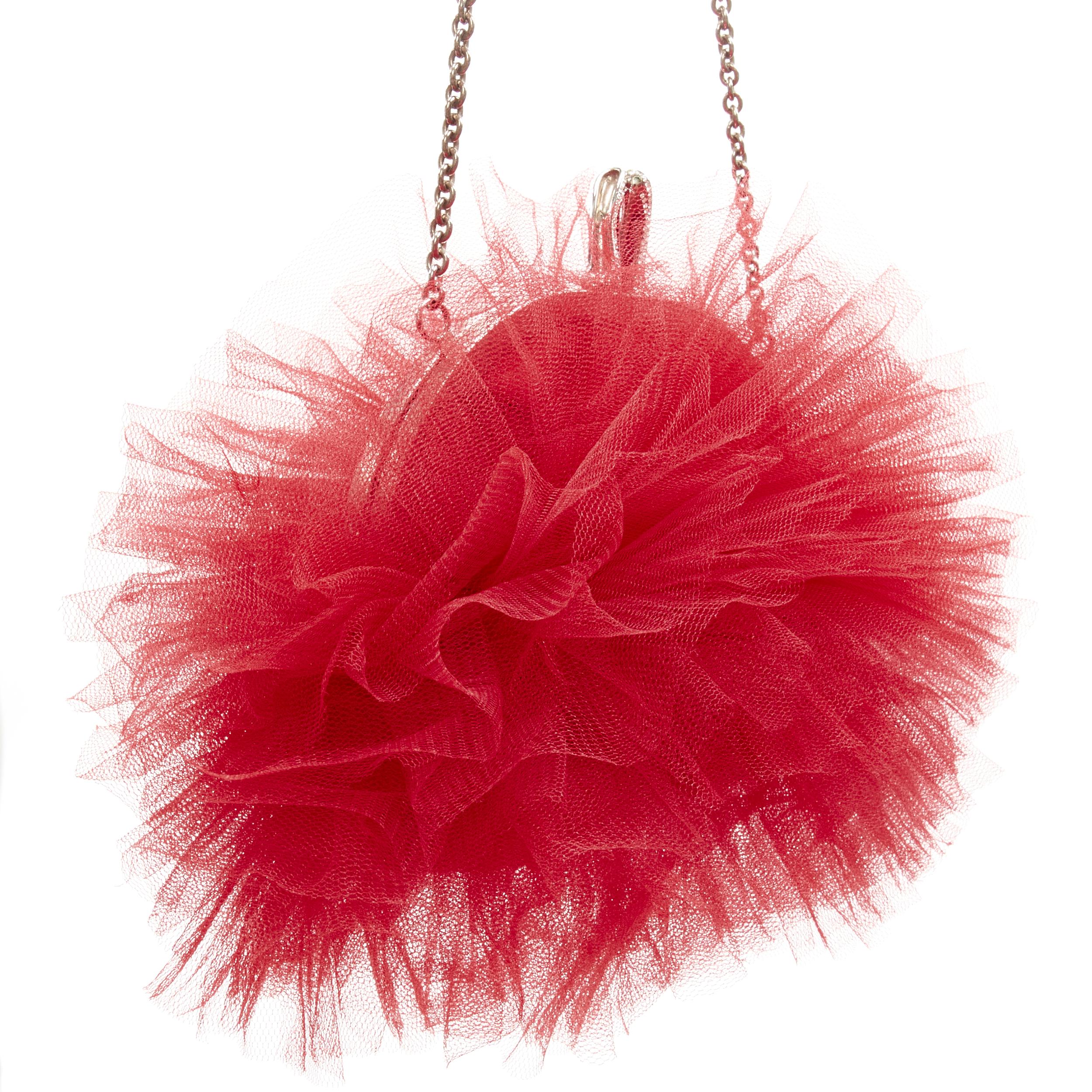 CHRISTIAN LOUBOUTIN Tutulle red tulle strass crystal heel clasp clutch bag For Sale 4