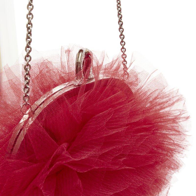 CHRISTIAN LOUBOUTIN Tutulle red tulle strass crystal heel clasp clutch bag 4