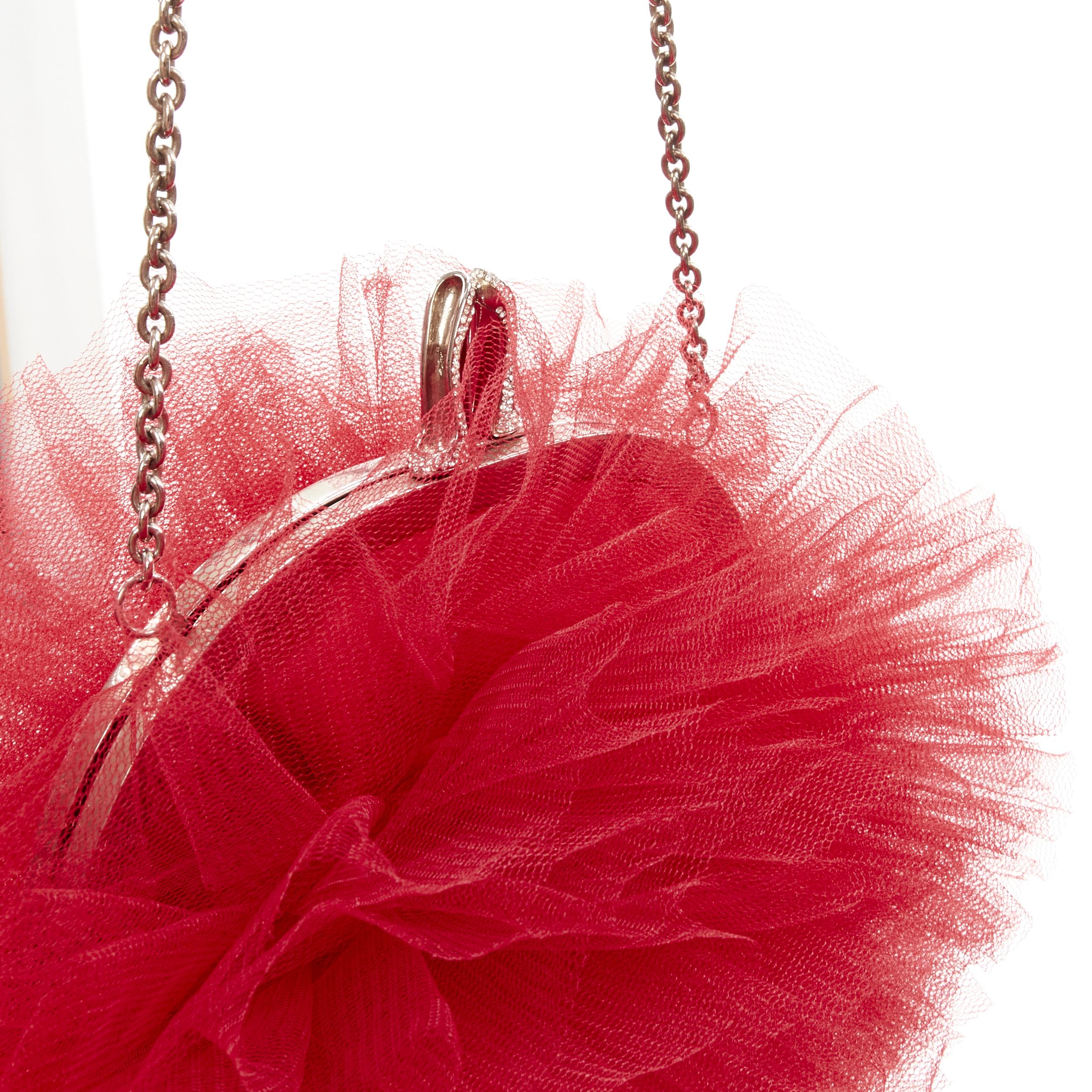 CHRISTIAN LOUBOUTIN Tutulle red tulle strass crystal heel clasp clutch bag For Sale 5