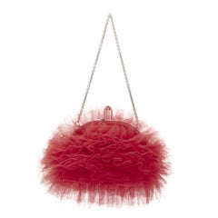 CHRISTIAN LOUBOUTIN Tutulle red tulle strass crystal heel clasp clutch bag