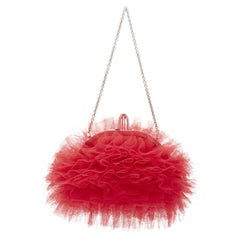 Used CHRISTIAN LOUBOUTIN Tutulle red tulle strass crystal heel clasp clutch bag