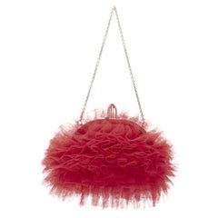 CHRISTIAN LOUBOUTIN Pochette Tutulle in tulle rosso con strass e chiusura al tallone in cristallo