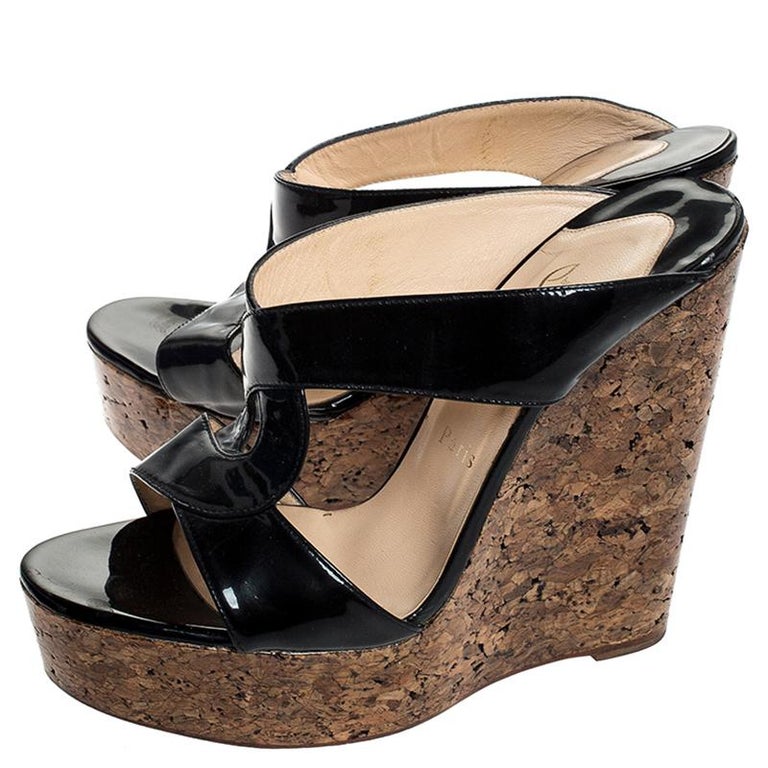 Christian Louboutin Twist Patent Leather Cork Platform Wedge Sandals Size 39.5 For Sale at 1stdibs