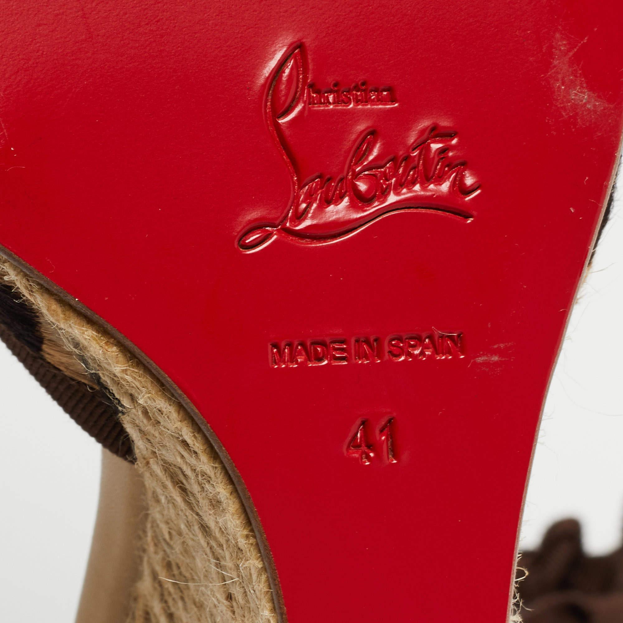 Christian Louboutin Two Tone Calf Hair Espadrille Wedge Ankle Tie Pumps Size 41 For Sale 2