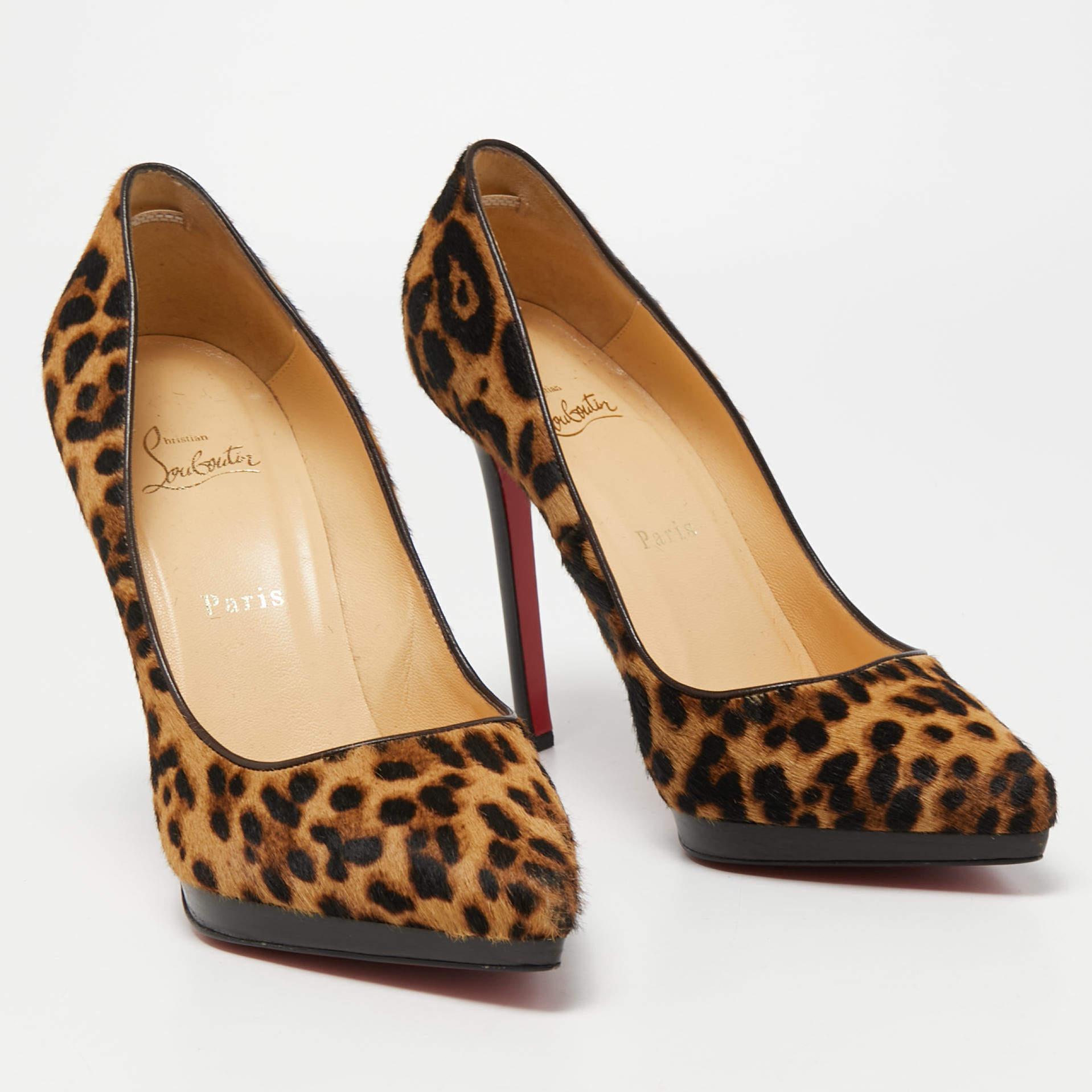 Brown Christian Louboutin Two Tone Calf Hair Pigalle Plato Pumps Size 39.5