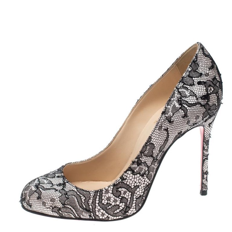 Christian Louboutin Two Tone Chantilly Lace and Satin Fifi Pumps Size ...