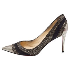 Christian Louboutin Two Tone Glitter Suede and Glitter Lace Eklectica Pumps Size