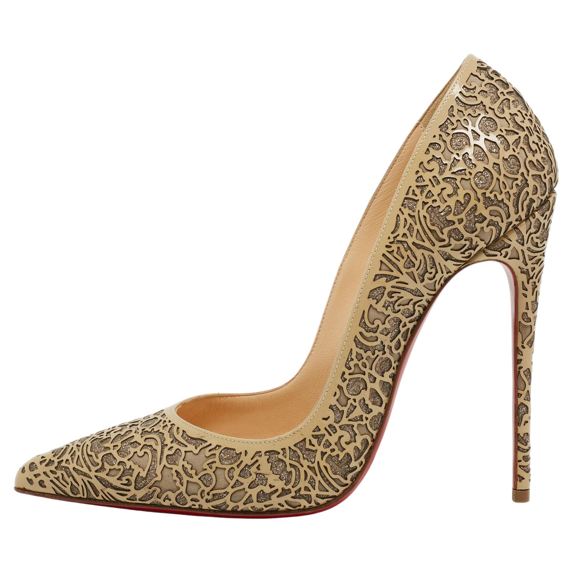 Christian Louboutin Two Tone Laser Cut Patent Leather So Kate Pumps Size 37 For Sale