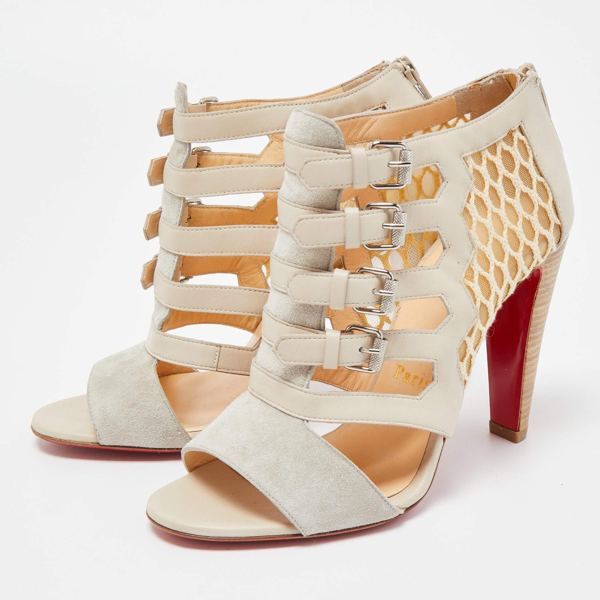 Christian Louboutin Two Tone Leather and Mesh Trotti Sandals Size 36 In Excellent Condition In Dubai, Al Qouz 2
