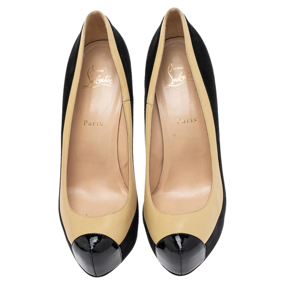 These delightful Mago pumps from the House of Christian Louboutin are chic and classy in every way. Using two-toned leather and suede, they are carved into an enchanting shape that will make your style stand out. These pumps feature rounded-toes,