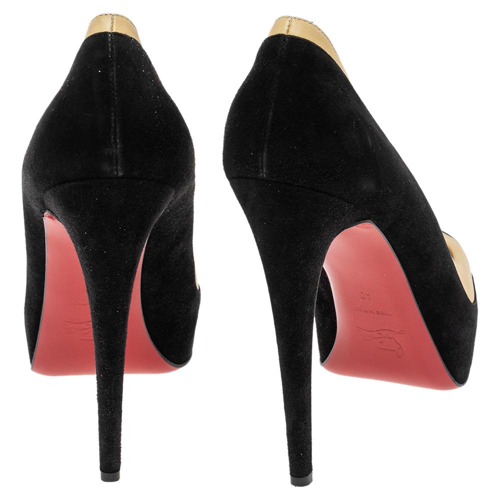 Black Christian Louboutin Two Tone Leather and Suede Mago Cap Toe Platform Pumps Size 