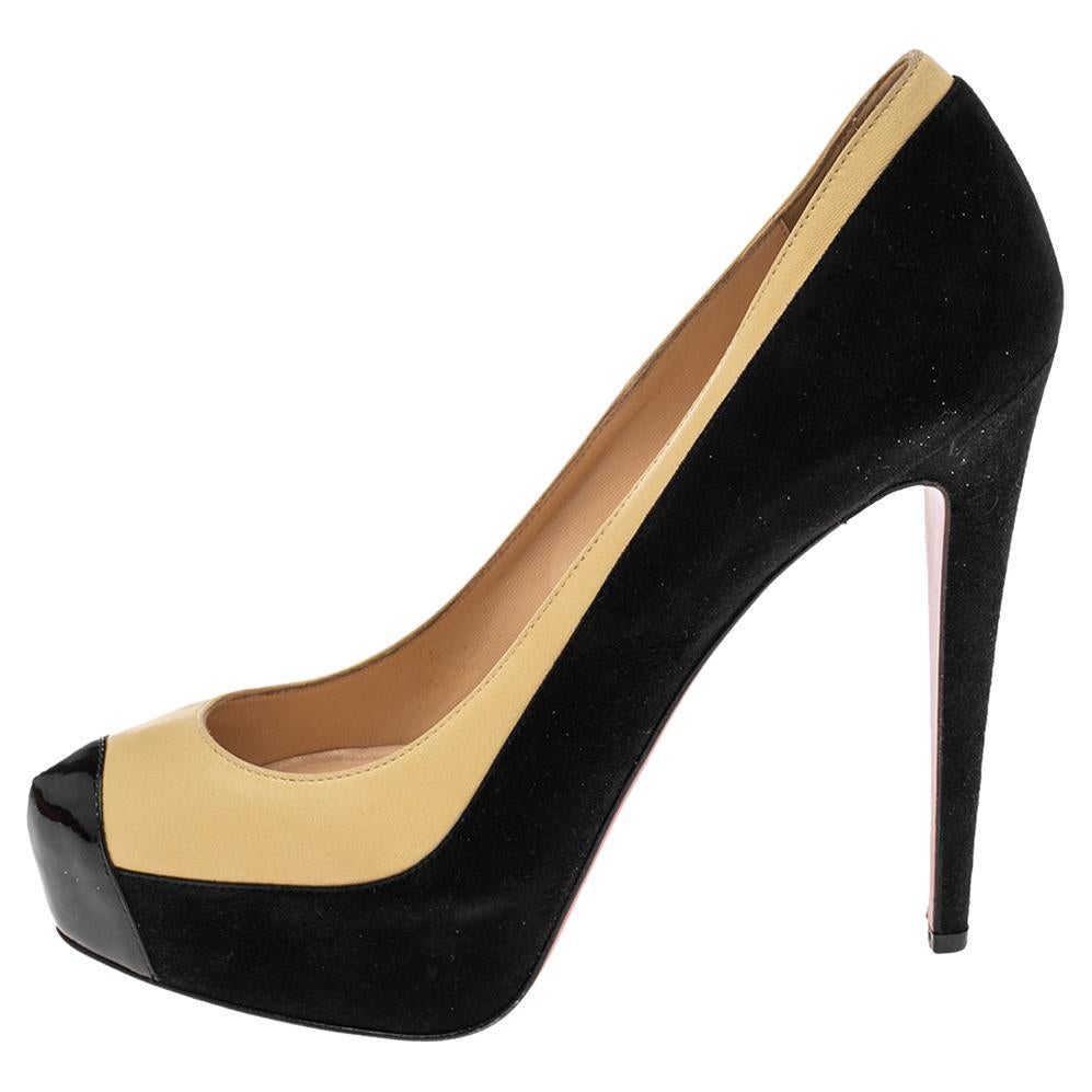 Christian Louboutin Two Tone Leather and Suede Mago Cap Toe Platform Pumps Size 