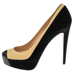 Christian Louboutin Two Tone Leather and Suede Mago Cap Toe Platform Pumps Size 