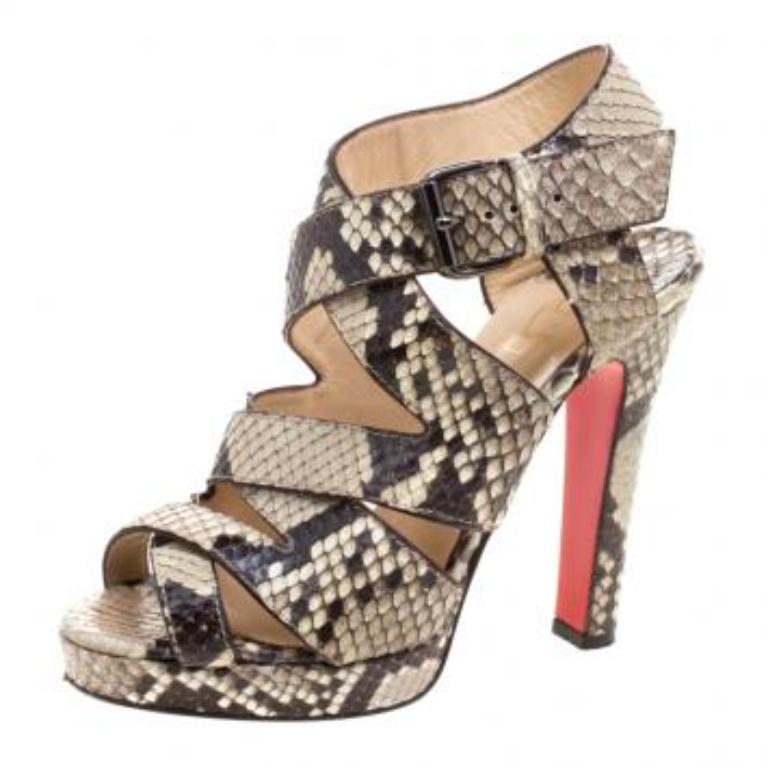 Christian Louboutin Two Tone Leather Criss Cross Strap Platform Sandals Taille 37 Pour femmes en vente