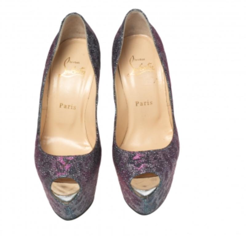 Gris Christian Louboutin - Escarpins bicolores en tissu lamé imprimé léopard - Taille 37,5 en vente