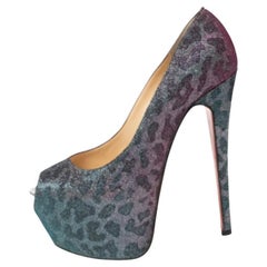Christian Louboutin Two-Tone Leopard Print Lamé Fabric Highness Pumps Size 37.5