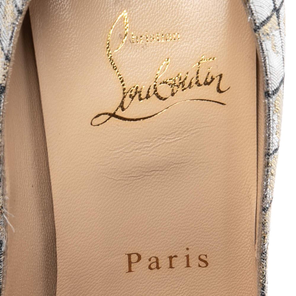 Women's Christian Louboutin Two-Tone Lurex Fabric Lady Peep Toe Platform Pumps Size 38 For Sale