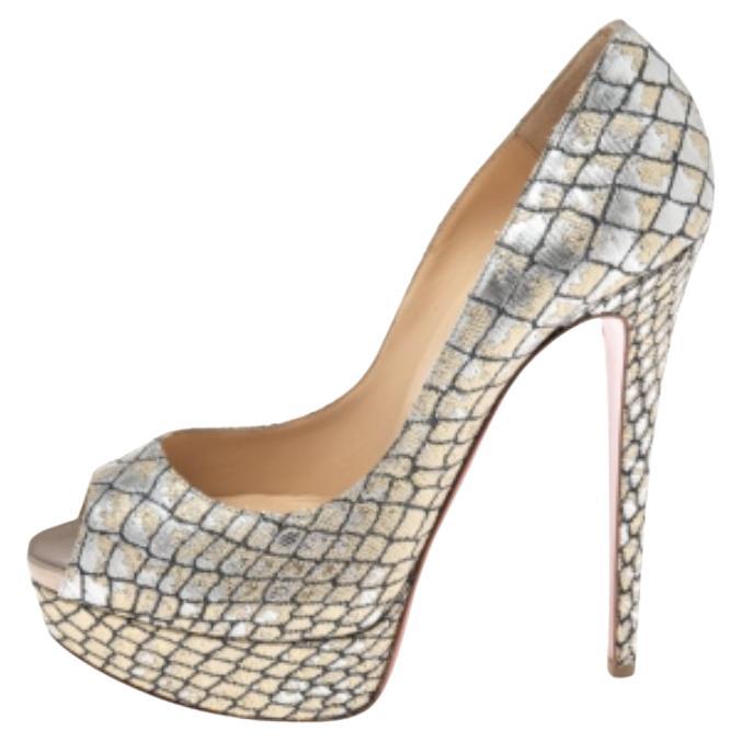 Christian Louboutin - Escarpins à bout ouvert en tissu lurex bicolore pour femme, taille 38 en vente