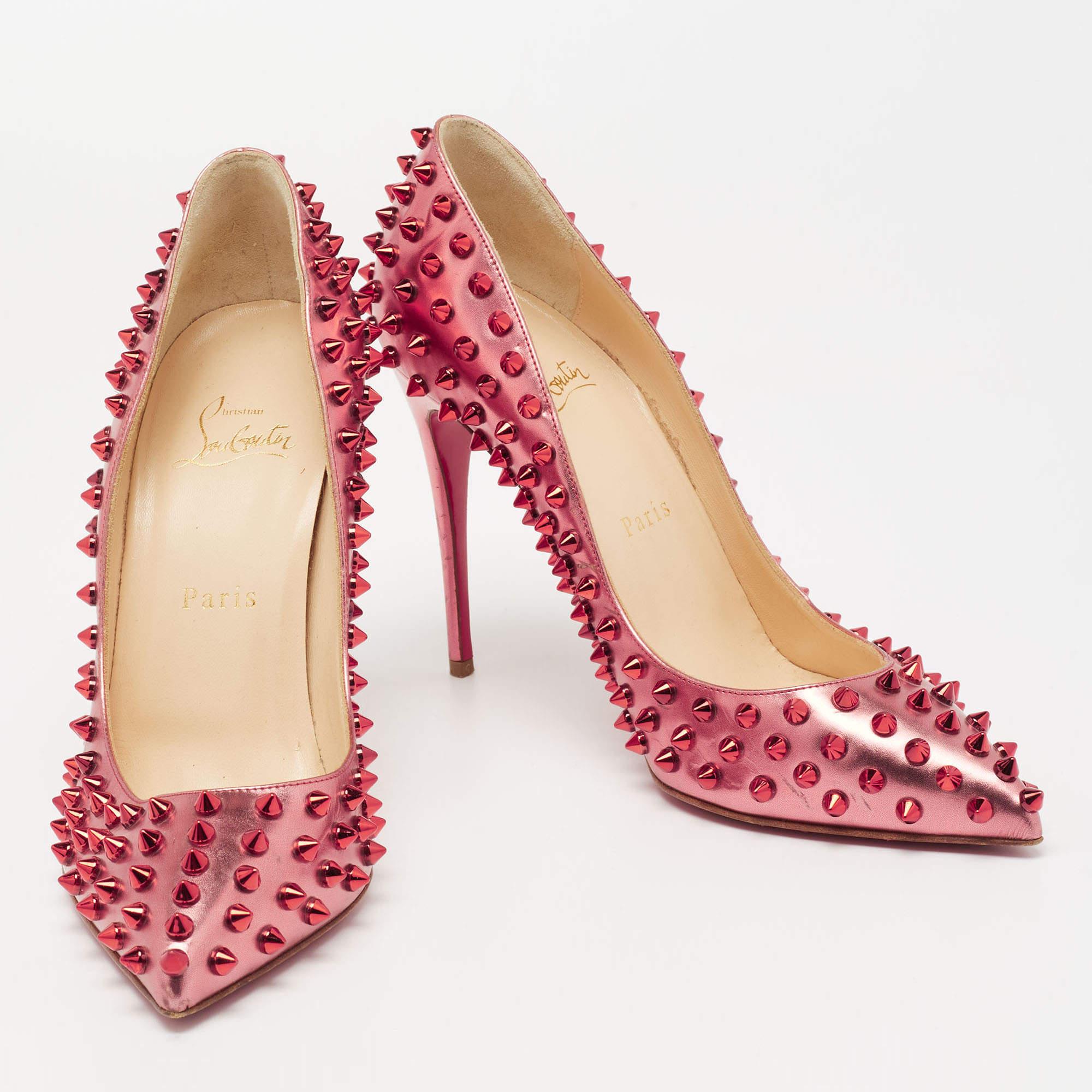 Women's Christian Louboutin Two-Tone Metallic Leather Pigalle Spikes Pumps Size 38.5 For Sale