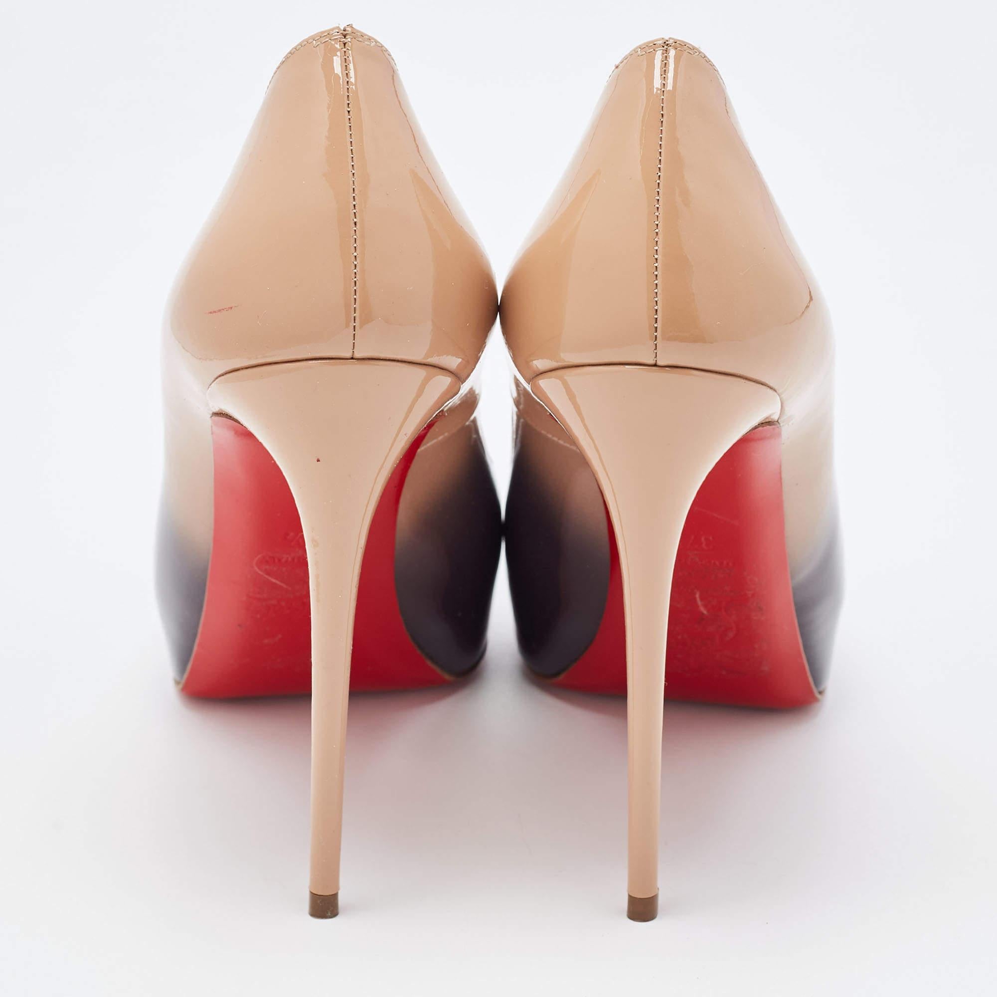 Beige Christian Louboutin Two Tone Ombre Patent Leather New Very Prive Pumps Size 37.5