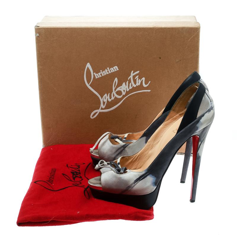 Christian Louboutin Two Tone Printed Suede Bow Detail Peep Toe Pumps Size 40 3