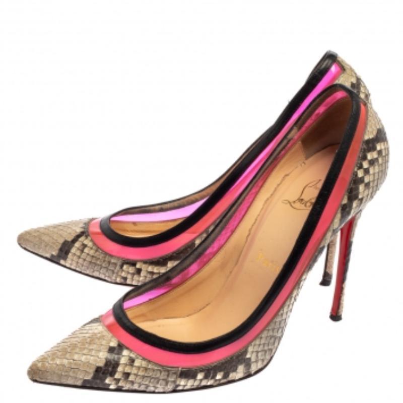 Christian Louboutin Two Tone Python And PVC Paulina Pointed Toe Pumps Size 40 For Sale 1