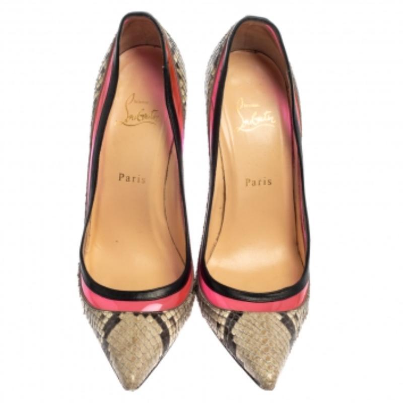 Christian Louboutin Two Tone Python And PVC Paulina Pointed Toe Pumps Size 40 For Sale 2