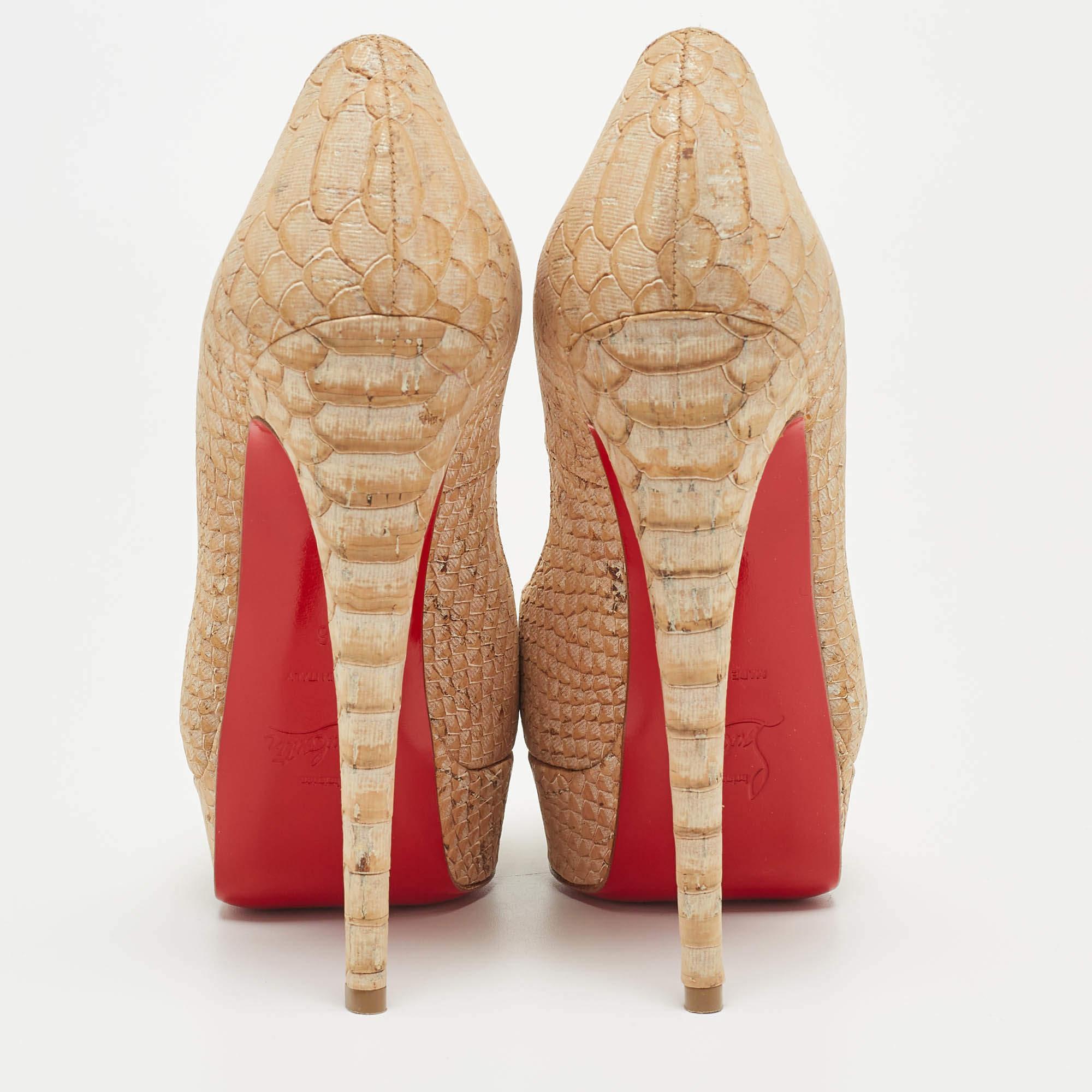 Christian Louboutin Two Tone Python Embossed Leather Lady Peep Pumps For Sale 1