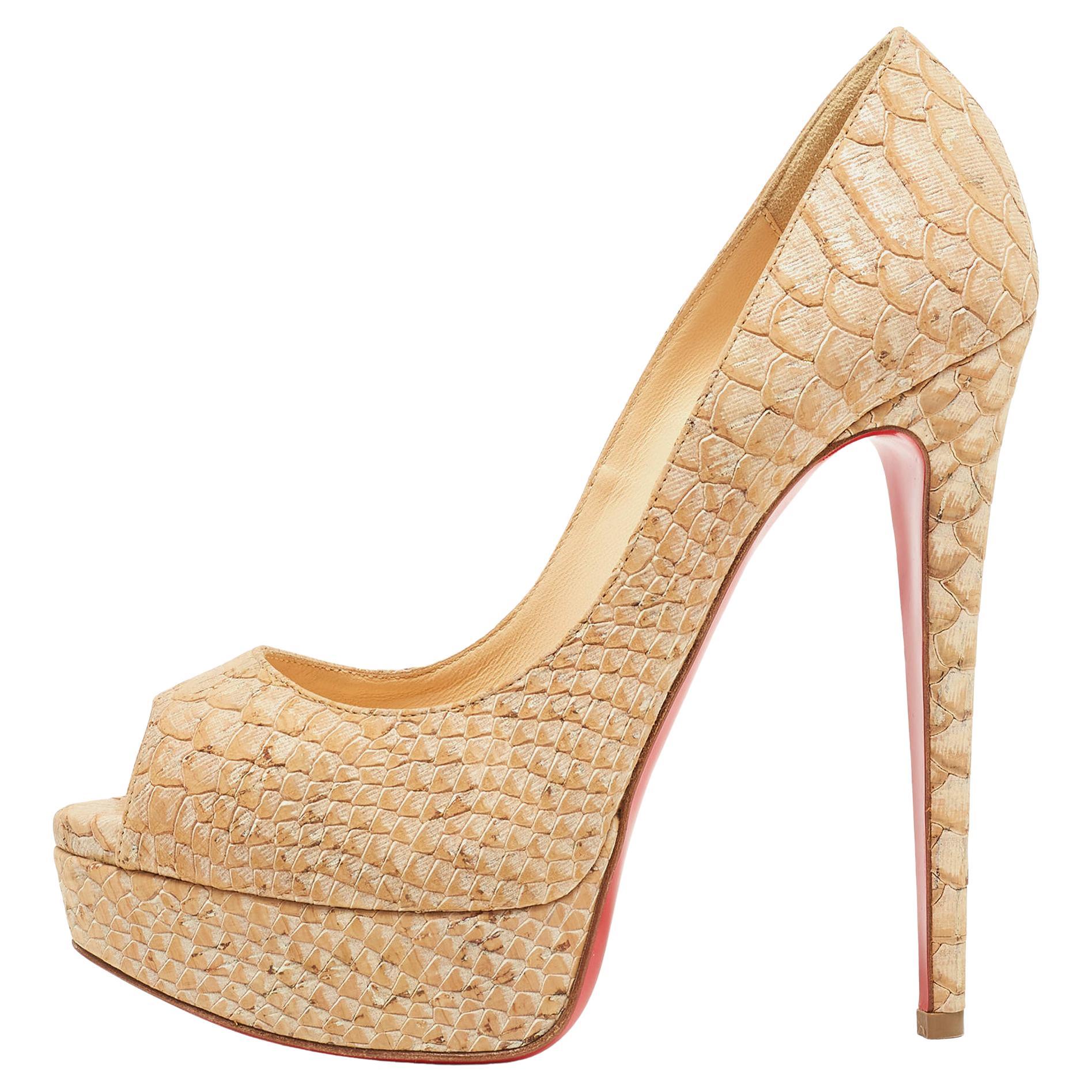Christian Louboutin Two Tone Python Embossed Leather Lady Peep Pumps For Sale