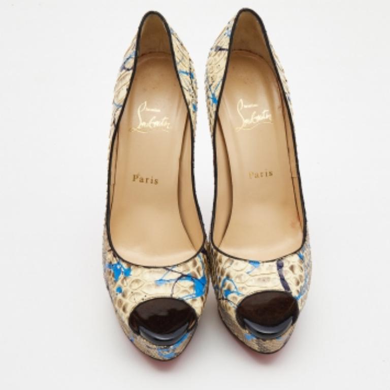 Christian Louboutin Zwei Ton Python Graffiti Druck Dame Peep Pumps Größe 40 Damen im Angebot
