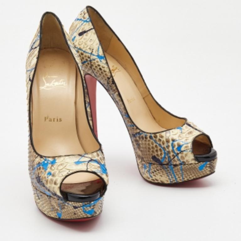 Christian Louboutin Zwei Ton Python Graffiti Druck Dame Peep Pumps Größe 40 im Angebot 1