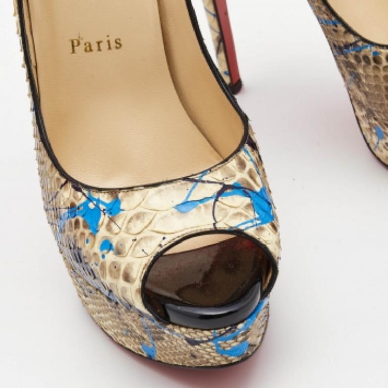 Christian Louboutin Zwei Ton Python Graffiti Druck Dame Peep Pumps Größe 40 im Angebot 2