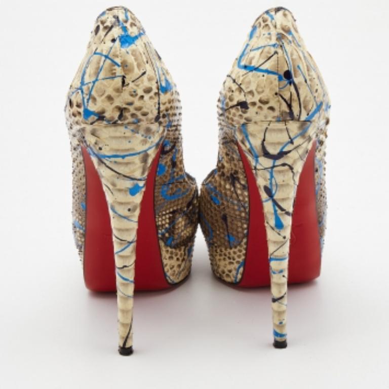 Christian Louboutin Zwei Ton Python Graffiti Druck Dame Peep Pumps Größe 40 im Angebot 3
