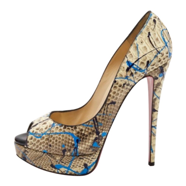Christian Louboutin Zwei Ton Python Graffiti Druck Dame Peep Pumps Größe 40 im Angebot